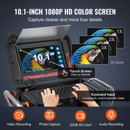 VEVOR rioolcamera 100m leidinginspectiecamera endoscoop met 10,1 inch touchscreen