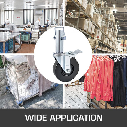 VEVOR zwenkwielen van polyurethaan, ijzeren kern 12,7 cm, stuurwielen met dubbele parkeerrem, stelpoten, draagvermogen 200 kg per wiel, industriewielen, zwaarlastwielen, transportwielen