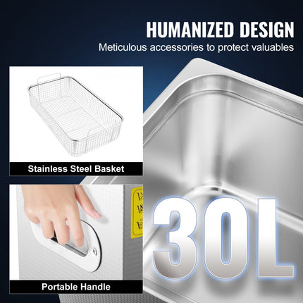 Vevor Ultrasoon Reiniger Digitale Vloeistof Schoonmaken 26-30 L Roestvrij Staal