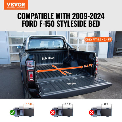 VEVOR vrachtwagenbedovertrek, oprolbare vrachtwagenbedovertrek, compatibel met Ford F-150 Styleside vrachtwagenbed 2009-2024, voor 16,7 x 16,4 m vrachtwagenbed, zacht PVC-materiaal, 100% vrachtwagenbedtoegang