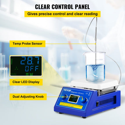 VEVOR Magnetische Roerder Blauw Magnetische Verwarmingsplaat 5 L Magnetische Roerder met 200-2000 Rpm Roeren Snelheid voor Wetenschappelijk Onderzoek