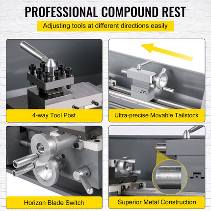 VEVOR Mini Draaibank 220x600mm Draaibank Metaal 750 W Mini Draaibank voor Metaalbewerking Draaibank Metaal Nauwkeurig Gemakkelijk te Gebruiken