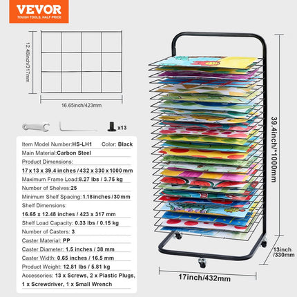VEVOR Art Droogrek 25 verwijderbare planken Verfdroogrek oprolbaar