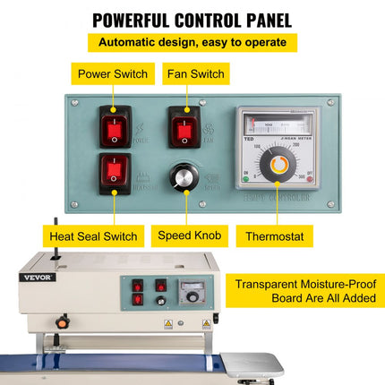 VEVOR Doorlopende Bandsealer FR900 Automatische Verticale Sluitmachine 220V 50Hz