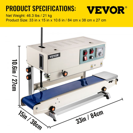 VEVOR Doorlopende Bandsealer FR900 Automatische Verticale Sluitmachine 220V 50Hz