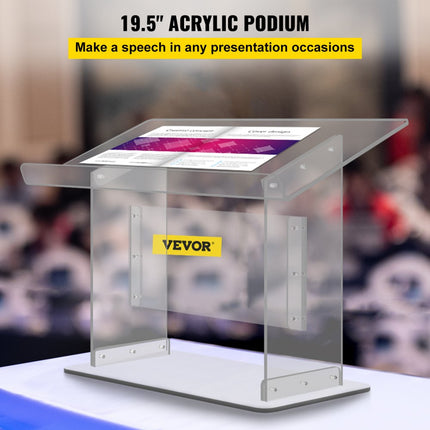 VEVOR Acryl Podium Tafel Afmetingen (LxB)68.58x34.8cm Lessenaar 49.53cm Hoogte Modern Acryl Kerk Stijl Podium met Schroef Kit Ideaal voor Kerken, Scholen Persconferenties Collegezalen Avondfeesten