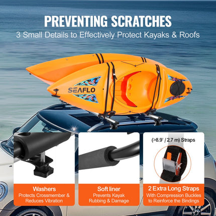 VEVOR Kajak-imperiaal, 2 paar J-Bar, zacht imperiaal, topmontage, drager voor kajak, surfplank, kano, SUP, skiboard, montage op auto, SUV, vrachtwagen, 2 kajaks