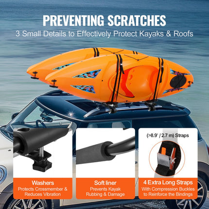 VEVOR Kajak-imperiaal, 2 paar J-Bar imperiaal, opvouwbaar, topmontage, drager voor kajak, surfplank, kano, SUP, skiboard, montage op auto, SUV, vrachtwagen, 2 kajaks