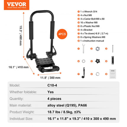 VEVOR Kajak-imperiaal, 2 paar J-Bar imperiaal, opvouwbaar, topmontage, drager voor kajak, surfplank, kano, SUP, skiboard, montage op auto, SUV, vrachtwagen, 2 kajaks