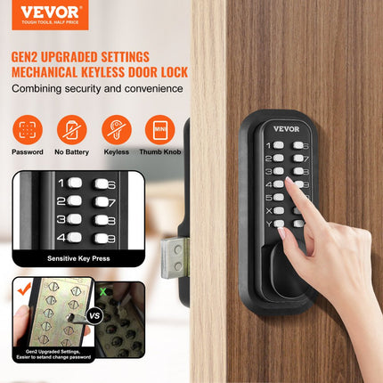 VEVOR Keyless deurslot met mechanisch codeslot, 40/50 mm retrostijl 14 wachtwoordslot, 35-65 mm deurdikte combinatiecode deurslot Geschikt voor garage, hotel, kantoor, studio enz.