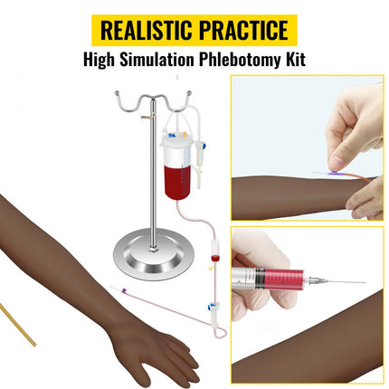 VEVOR Venapunctie Arm Model, PVC IV Oefenarm, Donkere Huid Intraveneuze Oefenarm Kit, met Uitgebreide IV Kit, voor Studenten en Stagiaires om de Professionele IV-vaardigheden te Oefenen en Krijgen
