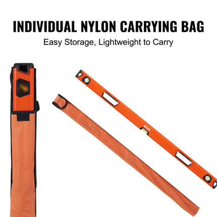 VEVOR waterpas aluminium magnetische waterpas 1222 mm 3 niveaus 45 graden hoek, horizontaal en verticaal 0,5 mm/m incl. nylon opbergtas Professionele waterpas