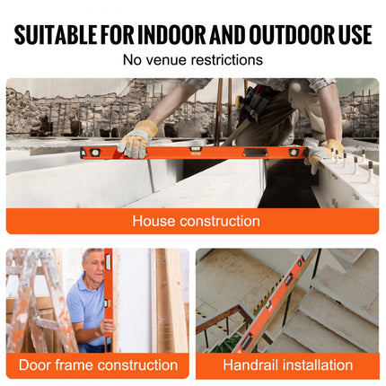 VEVOR waterpas aluminium magnetische waterpas 1222/610/411/249mm 3 libellen 45 graden hoek, horizontaal en verticaal 0,5 mm/m inclusief nylon opbergtas Professionele waterpasset