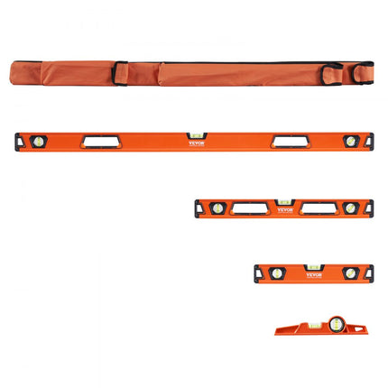 VEVOR waterpas aluminium magnetische waterpas 1222/610/411/249mm 3 libellen 45 graden hoek, horizontaal en verticaal 0,5 mm/m inclusief nylon opbergtas Professionele waterpasset