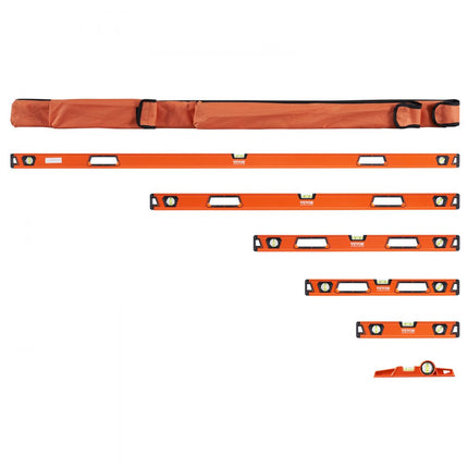 VEVOR waterpas aluminium magnetische waterpas 1980/1222/915/610/411/249mm 3 libellen 45 graden hoek, horizontaal en verticaal 0,5 mm/m inclusief nylon opbergtas Professionele waterpasset
