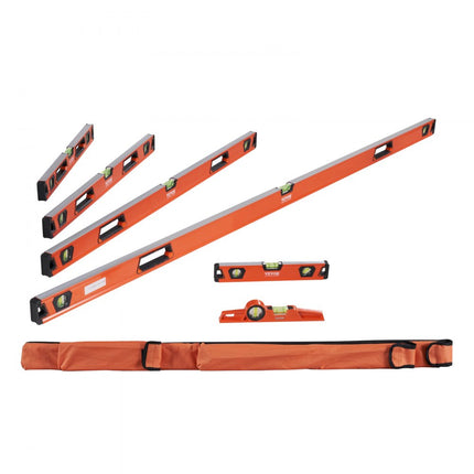VEVOR waterpas aluminium magnetische waterpas 1980/1222/915/610/411/249mm 3 libellen 45 graden hoek, horizontaal en verticaal 0,5 mm/m inclusief nylon opbergtas Professionele waterpasset