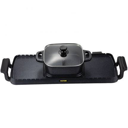 VEVOR 2 in 1 Bbq Grill Hete Pot 2400W Multifunctionele Elektrische Grill Hot Pot 73,5x26,5x19 cm Grill Indoor Hot Pot van Gegoten Aluminium en Gehard