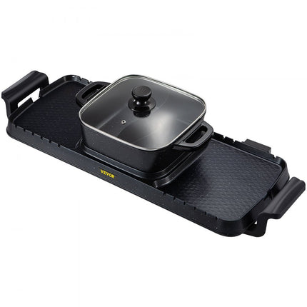 VEVOR 2 in 1 Bbq Grill Hete Pot 2400W Multifunctionele Elektrische Grill Hot Pot 73,5x26,5x19 cm Grill Indoor Hot Pot van Gegoten Aluminium en Gehard