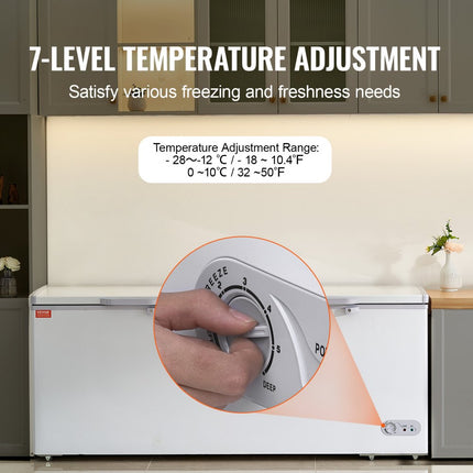 VEVOR-vriezer, vriezer van 561 l met gedeelde bovenkant en dubbel afsluitbare deksels, vrijstaande commerciële vriezer en 4 verwijderbare manden