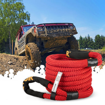 VEVOR kinetisch sleeptouw 6,4 mx22 mm breekkracht 9.965 kg off-road kinetisch touw hersteltouw Tot 30% elastisch reddingstouw 32 strengen dubbel gevlochten Ideaal voor het redden van ATV UTV-vrachtwagens