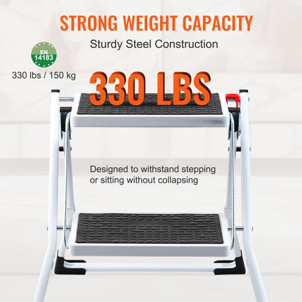 VEVOR huishoudladder 500x480x450mm opvouwbare trap van staal trapladder met 2 treden 150kg draagvermogen opvouwbare trede dubbele trap 445mm hoge keukenladder antislip opstapje