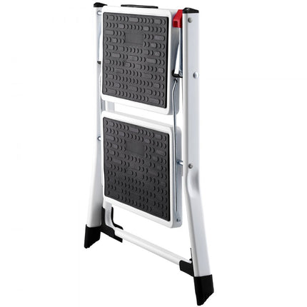 VEVOR huishoudladder 500x480x450mm opvouwbare trap van staal trapladder met 2 treden 150kg draagvermogen opvouwbare trede dubbele trap 445mm hoge keukenladder antislip opstapje