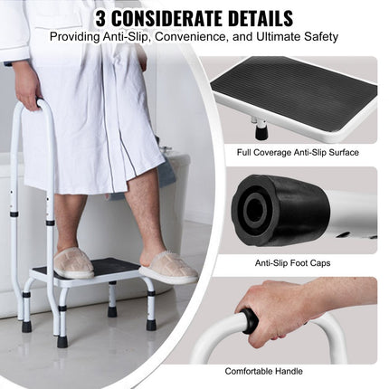 VEVOR opstapje met 1 trede, draagvermogen van 150 kg, 3-voudig in hoogte verstelbaar met handvat, stalen opstapladder, draagbare opstapje voor peuters voor volwassenen, antislip stevige opstapladders voor op kantoor