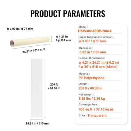 VEVOR tapijtbeschermingsfolie 61 x 61 m zelfklevende automatbeschermer PE