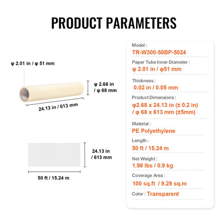 VEVOR tapijtbeschermingsfolie 61 x 15 m zelfklevende automatbescherming PE