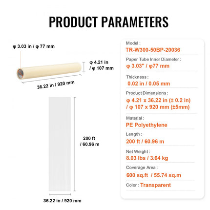 VEVOR Tapijtbeschermer 3ft x 20ft Zelfklevende automatbeschermer PE