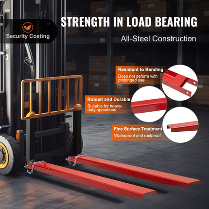 VEVOR Set van 2 vorkverlengingen Tandverlenging van 2090 mm 1,815 ton laadvermogen Vorktanden Q235 koolstofstaal Eendelig ontwerp Palletvorkverlenging Compatibel met vorken van 106 mm