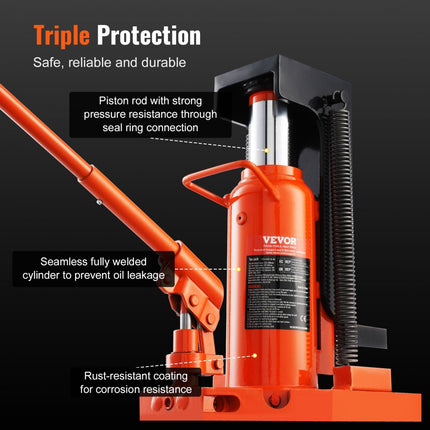 VEVOR hydraulische autokrik, 10T bovenzijde, 20T bovenzijde, 30-190 mm teenhoogte, 32-48 cm bovenhoogte, luchthydraulische klauwkrik voor machines, industrie