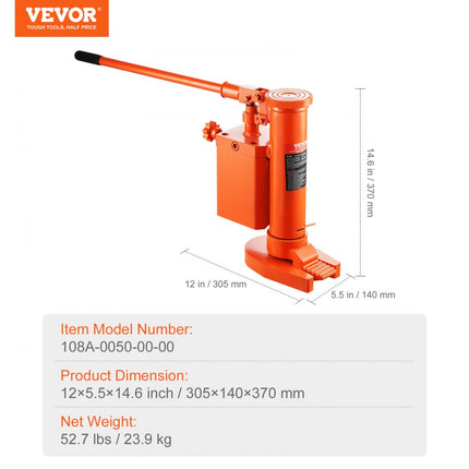VEVOR hydraulische autokrik, 5T/10T lift, 25-230 mm teenhoogte, 370-570 mm tiphoogte, 360 ° roterende klauwkrik voor machines, industrie