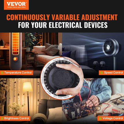 VEVOR 1000VA Variabele spanningsvariabele transformator 3,3 Amp 230V Ingang 0-300V Uitgang AC-spanningsregelaar Voeding met 4 extra zekeringen voor thuis, industrieel kantoor