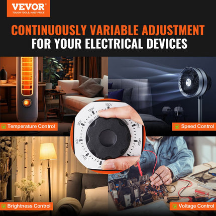 VEVOR 500VA Variabele spanningsvariabele transformator 1,7 A 230 V ingang, 0-300 V uitgang AC-spanningsregelaar Voeding met 4 extra zekeringen Thermische schakelaar voor thuis, industrieel kantoor