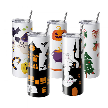 VEVOR 50-pack rechte sublimatiemokken, 20oz blanco mokken, roestvrijstalen dubbelwandige mokken met rietje, deksel, borstel, bodem, krimpfolie, geschenkdoos, voor hittepers en warmteoverdracht