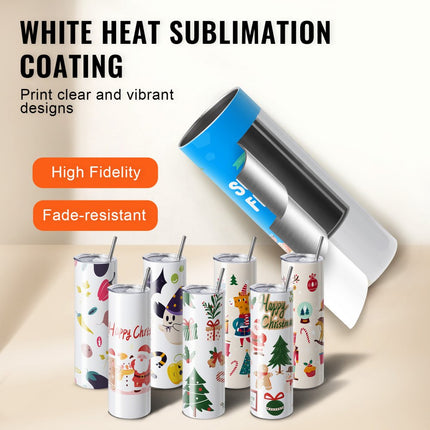 VEVOR 8-pack rechte sublimatiemokken, 32oz blanco mokken, roestvrijstalen dubbelwandige mokken met rietje, deksel, borstel, bodem, krimpfolie, geschenkdoos, voor hittepers en warmteoverdracht