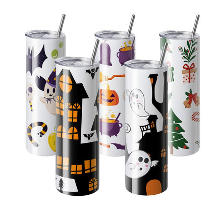VEVOR 8-pack rechte sublimatiemokken, 32oz blanco mokken, roestvrijstalen dubbelwandige mokken met rietje, deksel, borstel, bodem, krimpfolie, geschenkdoos, voor hittepers en warmteoverdracht