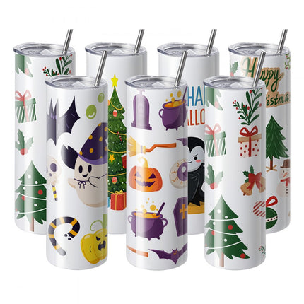 VEVOR 8-pack rechte sublimatiemokken, 32oz blanco mokken, roestvrijstalen dubbelwandige mokken met rietje, deksel, borstel, bodem, krimpfolie, geschenkdoos, voor hittepers en warmteoverdracht