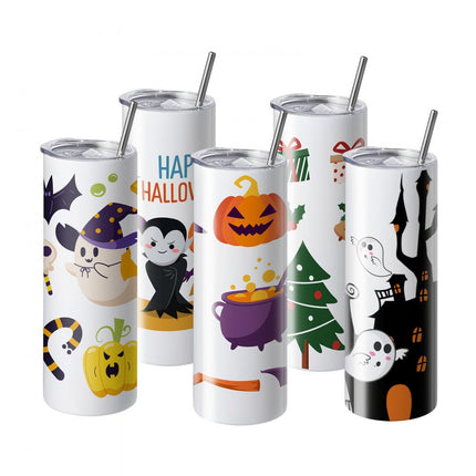 VEVOR 8-pack rechte sublimatiebekers, 20oz blanco bekers, roestvrijstalen dubbelwandige bekers met rietje, deksel, borstel, bodem, krimpfolie, geschenkdoos, voor hittepers en warmteoverdracht