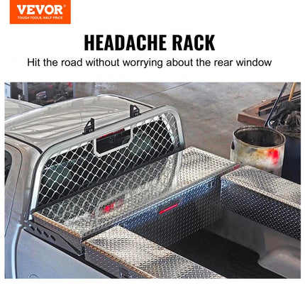 VEVOR Hoofdpijnrek Aluminium 136 kg Gewichtscapaciteit Truck Mount Truckbed, 2057,4 x 660,4 x 152,4 mm Past op Truck Black Truck Headache Rack Boren vereist