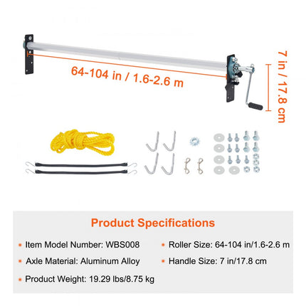 VEVOR dekzeilrolset met handslinger 64" tot 104" brede aluminiumlegering handmatige cabinehoogte dekzeilrol voor dumptrucks met 7" sponshandgreep, perfect voor dumptrucks, aanhangwagens