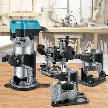 VEVOR Eenhand houten bovenfrees randfrees 33000 omw/min, vaste basis, hellingsbasis, onderdompelbasis, offset basis, 3 spantangen 6,35/6/8 mm, frees 6/8 mm incl, bochtgeleiding, aluminiumlegering