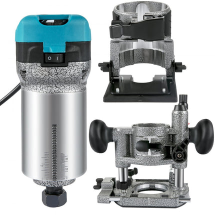 VEVOR Elektrische Hand Trimmer 710W Elektrische Trimmer-Router Laminaat Router Trimmer met Drie Freesspantangen, Bovenfrees en Trimmer met Kantel Duik Basissen, Aluminium Omhulsel 13k-33kRPM Rotatie