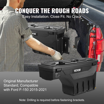 VEVOR Opbergdoos voor vrachtwagenbed, afsluitbare draaikoffer, 25L ABS wielkastgereedschapskist, waterdicht en duurzaam, compatibel met Ford F-150 2015-2021 R, opbergdoos voor vrachtwagenbed
