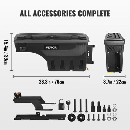 VEVOR Opbergdoos voor vrachtwagenbed, afsluitbare draaikoffer, 25L ABS wielkastgereedschapskist, waterdicht en duurzaam, compatibel met Ford F-150 2015-2021 R, opbergdoos voor vrachtwagenbed