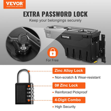 VEVOR Opbergdoos voor vrachtwagenbed, afsluitbare draaikoffer, 25L ABS wielkastgereedschapskist, waterdicht en duurzaam, compatibel met Super Duty 2017-2021 R, opbergdoos voor vrachtwagenbed