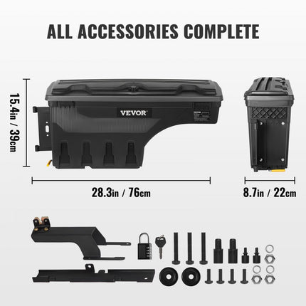 VEVOR Opbergdoos voor vrachtwagenbed, afsluitbare draaikoffer, 25L ABS wielkastgereedschapskist, waterdicht en duurzaam, compatibel met Super Duty 2017-2021, opbergdoos voor vrachtwagenbed