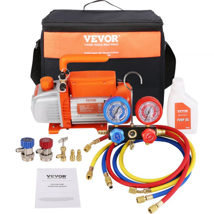 VEVOR Vacuümpomp 100L/min Vacuumpomp 1-traps 220V/50HZ 1440rpm 800-4000PSI (55-276bar) 250ml olie capaciteit vacuümapparaten verdeler manometerset