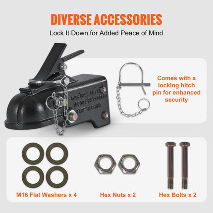 VEVOR trekhaakkogelkoppeling, stalen koppelklauw, max. 6804 kg aanhangerlast, trekkogelkoppeling, aanhanger, 237 x 95 x 180 mm, compatibele kogelmaat 58,74 mm, ideaal voor uw pick-ups, stationwagens en SUV's